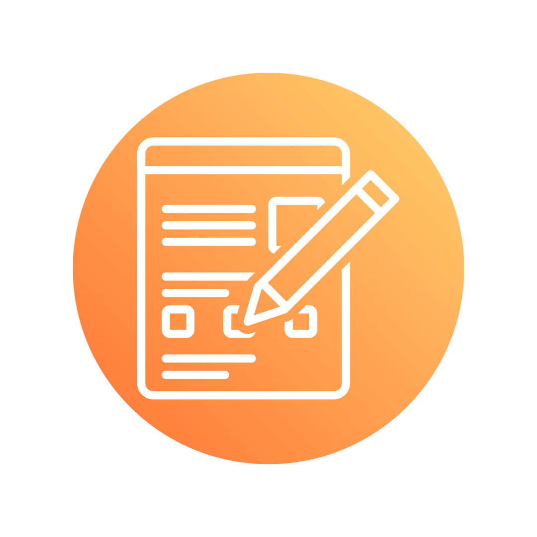Orange gradient round circle, with a form button in the middle