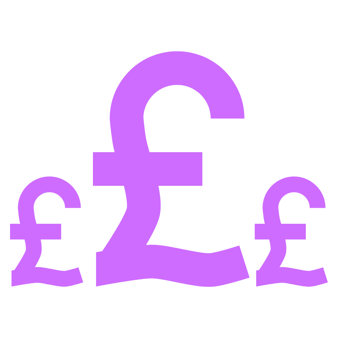 Three purple pound signs for money makers
